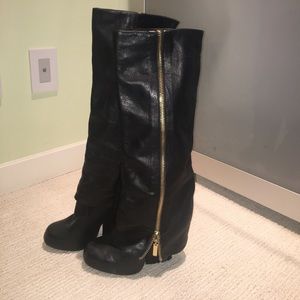 Black leather Dolce Vita Josey fold over zip boots